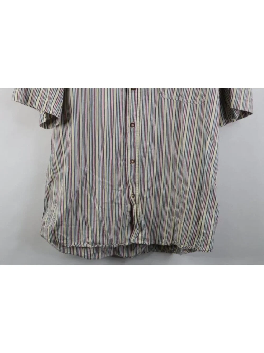 Vtg 90s Streetwear Mens Medium Rainbow Striped Short Sleeve Button Down Shirt
